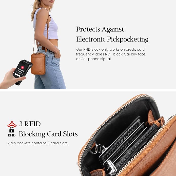 befen Genuine Leather Crossbody Cell Phone Purse for Women, Small Zip Around RFID Blocking Crossbody Wallet Bags