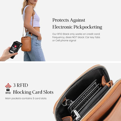 befen Genuine Leather Crossbody Cell Phone Purse for Women, Small Zip Around RFID Blocking Crossbody Wallet Bags