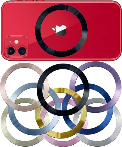 SALEX Compatible with Magsafe Magnetic Rings 9 Pack Set - Metal Rings for Cell Phone Case - Cute Mixed Colors Round Magnet Sticker - Replacement Discs with 3M Adhesive Backing for iPhone 14 13 12.