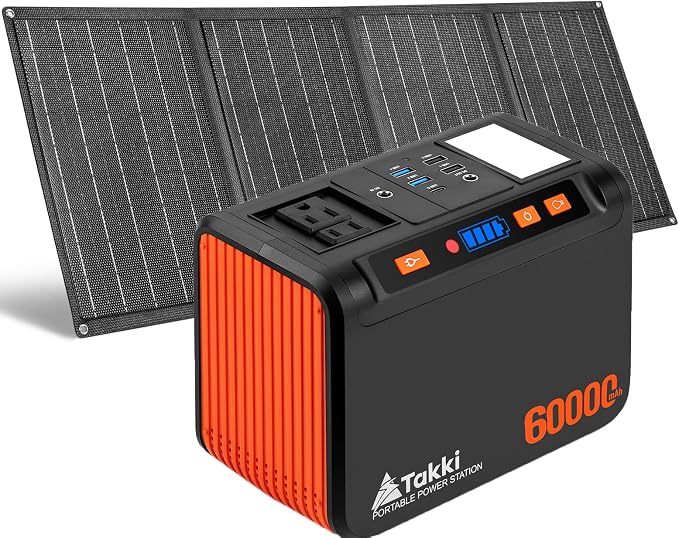 Takki Solar Generator 250W Portable Power Station with 40W Solar Panels 222Wh Pure Sine Wave Camping Lithium Battery Power Pack with AC 110V Outlet for Camping CPAP Home Use Emergency Outdoor