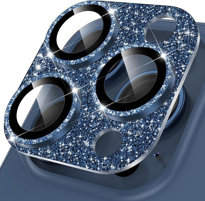 YWXTW for iPhone 15 Pro/iPhone 15 Pro Max Camera Lens Protector, [5TH Gen New Glitter Design] Full Bling Sparkly Diamond Tempered Glass Screen Protector Metal Camera Cover Accessories (Blue)