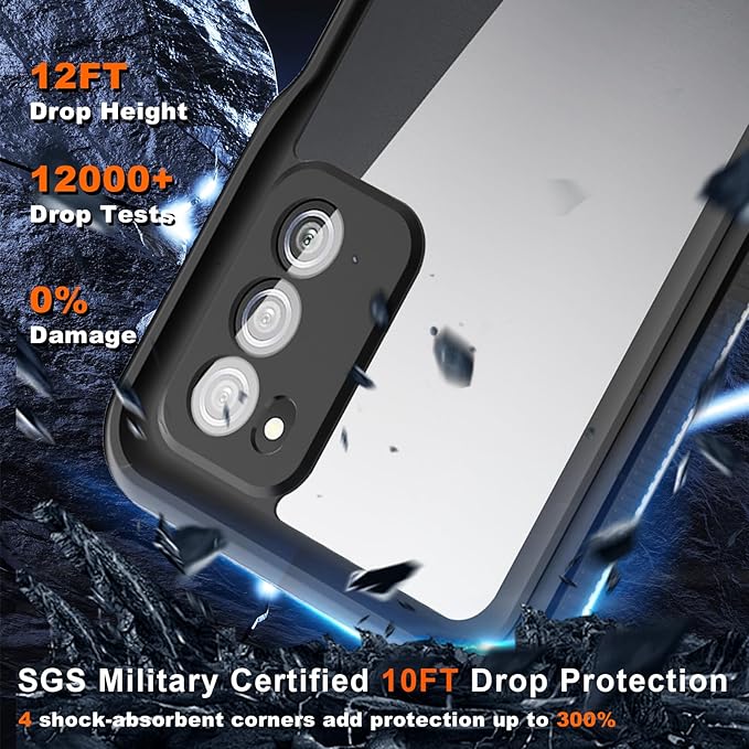 Hualele Galaxy A03S Case Waterproof, Built in Lens & Screen Protector Rugged Full Body Heavy Duty Protective Shockproof IP68 Underwater Case for Samsung Galaxy A03S Black