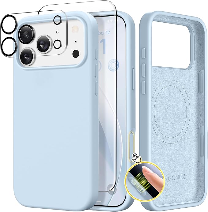 GONEZ Magnetic for iPhone 17 Pro Max Case, Compatible with MagSafe, [Screen Protector + Camera Lens Protector], Liquid Silicone Anti-Scratch Shockproof Protective Phone Case 6.9 inch, Blue