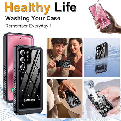for Samsung Galaxy S25 Ultra Case, IP68 Waterproof with Built-in Screen&Lens Protector [14FT Military Shockproof] Full Body Heavy Duty Protective Phone Case for S25 Ultra 5G, Pink