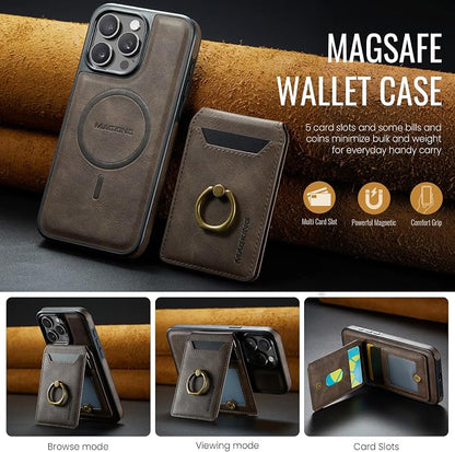 SZHAIYU 2 in 1 Detachable Magnetic Phone Cases Compatible with iPhone 14 Pro Max Case with Card Holder Ring , Compatible with Magsafe Wallet, Leather Men 6.7'' RFID Blocking (Coffee,iPhone 14 Pro Max)