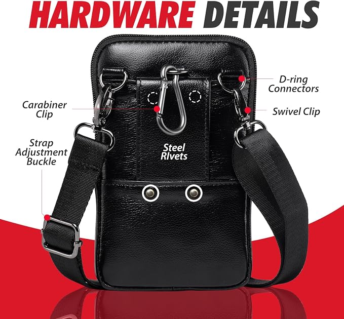 Hengwin Genuine Leather Phone Holster Fits for iPhone 16 Pro Max 15 Pro Max 14 Pro Max 13 Pro Max Samsung Galaxy S25 Ultra S24 Ultra Belt Pouch Belt Clip Wallet Case Phone Bag Crossbody Purse (Black)