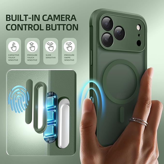 BERFY for iPhone 17 Pro Max Case, Compatible with MagSafe, Built-in Glass Screen Protector, Camera Protection, Shockproof Full Body Phone case 6.9", Translucent Deep Green