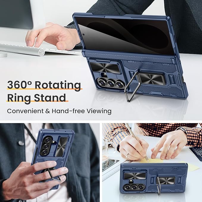 VEGO for Galaxy Z Fold 8 Ultra Case with Hinge & Privacy Screen Protector | Slide Camera Cover & Rotat Kickstand Military-Grade Drop Protection Shockproof Phone Case for Samsung Fold 8 Ultra 2026-Blue