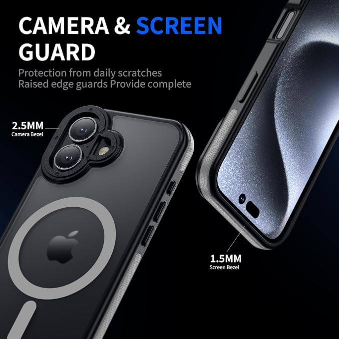 Strong Magnetic for iPhone 16 Plus case [10Ft Military-Grade Protection] Compatible with fit MagSafe Shockproof Slim Thin Cover 6.7 inch 16 Plus Phone case, Gray Bumper