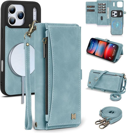 Wallet Case for iPhone 17 Pro Max with Card Holder/Crossbody Wallet/Strap,[RFID Blocking][Magnetic] PU Leather Phone Case for iPhone 17 Pro Max,6.9 in,Dream Blue