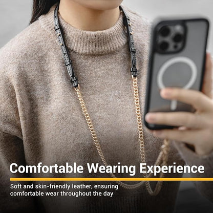 MAGEASY Crossbody Phone Chain Strap - Universal Metal Crossbody Phone Lanyard With Adjustable Length, Chic Cell Phone Necklace Phone Strap for iPhone & Android Phones - Modern Gold Metal