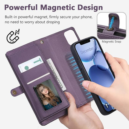Wallet Case for iPhone 12 Pro Max with Card Holder/Crossbody Wallet/Strap| RFID Blocking | Magnetic | Kickstand | Detachable | PU Leather Phone Case for iPhone 12 Pro Max,6.7 in,Purple