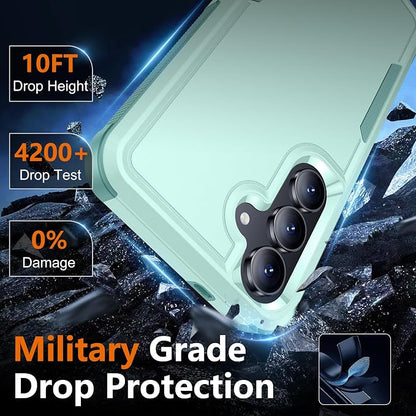 SPIDERCASE Designed for Samsung Galaxy S25 FE Case,[10 FT Military Grade Drop Protection],2 Pack [Tempered Glass Screen Protector+Camera Lens Protector] Heavy Duty Shockproof Case,Light Green