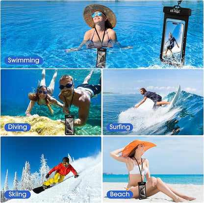 2 Pack IPX8 Waterproof Phone Pouch for iPhone 16/15/14/13 Pro Max Plus (7.2 Inch) - Swimming, Diving, Snorkeling, Snowproof - Touchscreen Friendly Underwater Photography Dry Bag (Black&Blue)