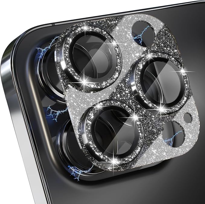 Choiche for iPhone 14 Pro/iPhone 14 Pro Max Camera Lens Protector, Bling Camera Cover with 9H Tempered Glass Lens Screen Protector Metal Ring Decoration Accessories (Glitter-Black)
