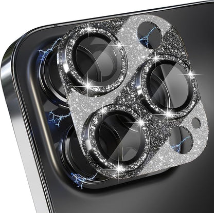 Choiche for iPhone 14 Pro/iPhone 14 Pro Max Camera Lens Protector, Bling Camera Cover with 9H Tempered Glass Lens Screen Protector Metal Ring Decoration Accessories (Glitter-Black)