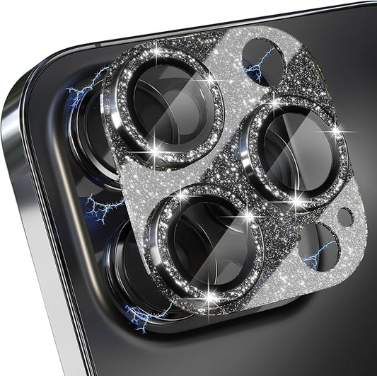 Choiche for iPhone 14 Pro/iPhone 14 Pro Max Camera Lens Protector, Bling Camera Cover with 9H Tempered Glass Lens Screen Protector Metal Ring Decoration Accessories (Glitter-Black)
