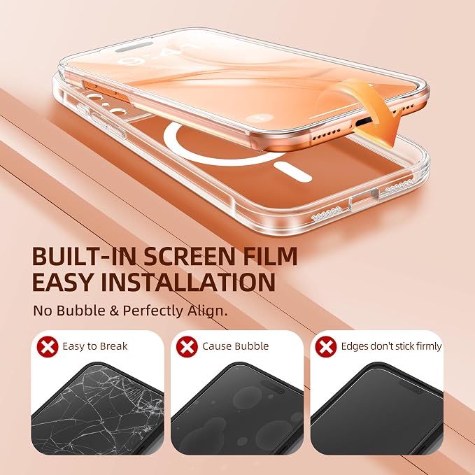 BERFY for iPhone 17 Pro Max Case, Compatible with MagSafe, Built-in Glass Screen Protector, Camera Protection, Shockproof Full Body Phone case 6.9", Clear