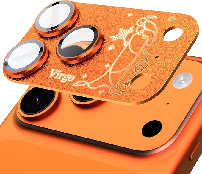 Compatible for iPhone 17 Pro Camera Lens Protector, Virgo Pattern, Drop Protection, Anti Scratch Full-Coverage, AR 360-Degree Protection, Camera Transmfttance HD, Easy Installation, Orange