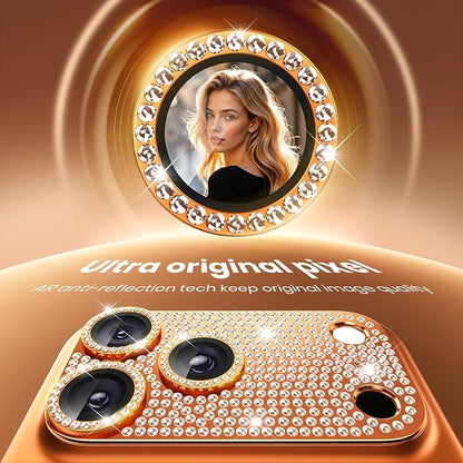 WSKEN for iPhone 17 Pro Camera Lens Protector Diamond Bling - [Not Easy to Fall][Strong Adsorption] Glitter Metal Aluminum Alloy Rear Camera Screen Cover Accessories, Cosmic Orange