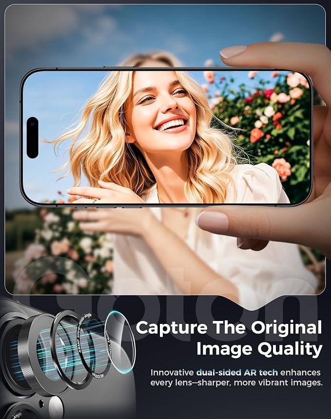 Goton Compatible for iPhone 17 & 16 & 16 Plus Camera Lens Protector, 1-Pack Aluminum Alloy Metal Cover with HD Tempered Glass, Pro Camera Style, Shatter-Resistant, Scratch-Proof, Case Friendly, Black