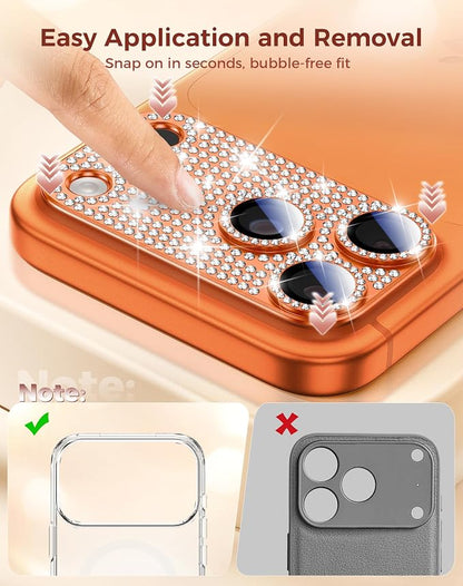 Goton for iPhone 17 Pro Max Camera Lens Protector Diamond Bling- Not Easy to Fall, Strong Adsorption, Glitter Metal Aluminum Alloy Rear Camera Screen Cover Accessories for 17 Promax, Light Orange