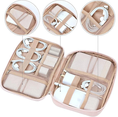 NISHEL Travel Cord Organizer, Electronic Cable Accessories Storage Bag | Bag for chargers, cables, phones, hard drives, USB devices and SD cards, ideal for travel and daily use,Pink