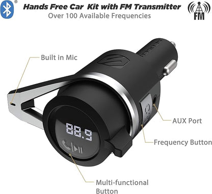 Scosche FM Bluetooth Radio Transmitter for Car, Hands-Free Kit with Dual USB Charging Ports, 12W USB-A + 20W Fast Type-C Car Charger, Wireless Adapter for Calls, Siri and Google Assistant
