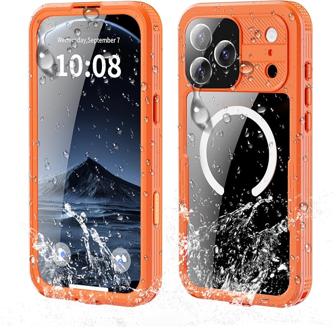 Guppy for iPhone 17 Pro Magnetic Waterproof Case, Built-in Screen Protector [IP68 Waterproof][14FT Military Drop proof]360° Full Body Protection Dustproof Shockproof Heavy Duty Rugged Case, Orenge