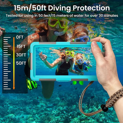𝟐𝟎𝟐𝟓 Latest Upgrade Universal Waterproof Phone Case for Snorkeling and Diving Underwater Phone Case for iPhone 16/15/14/13/12/11 Pro Max Galaxy S25/S24/S23/S22 Ultra Plus etc Diving Case - Blue