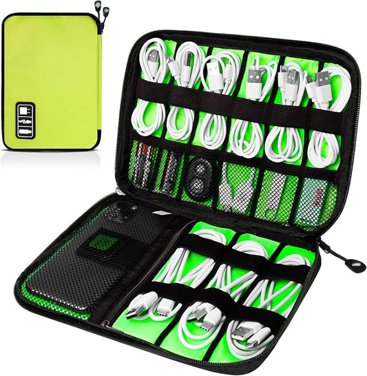 Cord Organizer Travel, Electronics Organizer Tech Pouch - Portable Cable Organizer Bag for Cords, Charger, Phone, SD Card, Power Bank for Travel & Daily Use -Green Green