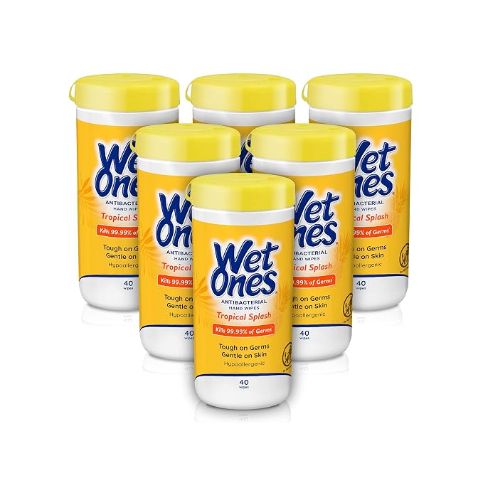 Wet Ones Antibacterial Hand Wipes, Tropical Splash Wipes | Antibacterial Wipes, Hand Sanitizer Wipes, Wet Ones Wipes, 40 ct. Canister (6 pack)