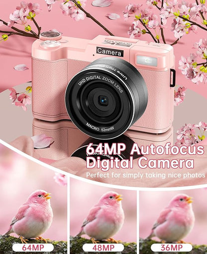 FLATIC 5K Digital Camera with WiFi, Cameras for Photography with 180°Flip Screen, Vlogging Camera with 64GB Card, Battery, Camera for Beginner, Teens