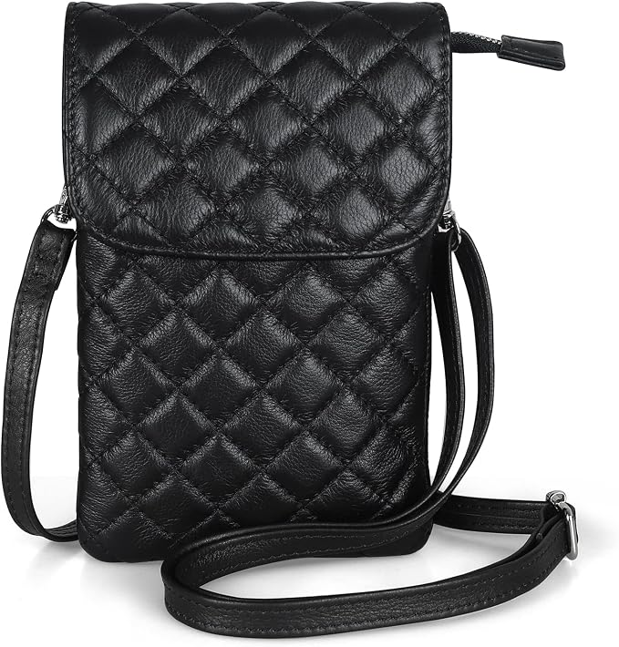 befen Genuine Leather Small Crossbody Bags for Women Cell Phone Bag Cross Body Purses,Silver Zipper