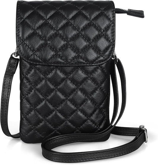 befen Genuine Leather Small Crossbody Bags for Women Cell Phone Bag Cross Body Purses,Silver Zipper