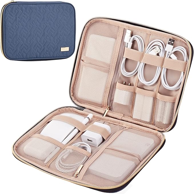 NISHEL Travel Cord Organizer, Electronic Cable Accessories Storage Bag | Bag for chargers, cables, phones, hard drives, USB devices and SD cards, ideal for travel and daily use, Aegean-Blue