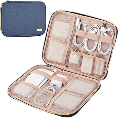 NISHEL Travel Cord Organizer, Electronic Cable Accessories Storage Bag | Bag for chargers, cables, phones, hard drives, USB devices and SD cards, ideal for travel and daily use, Aegean-Blue