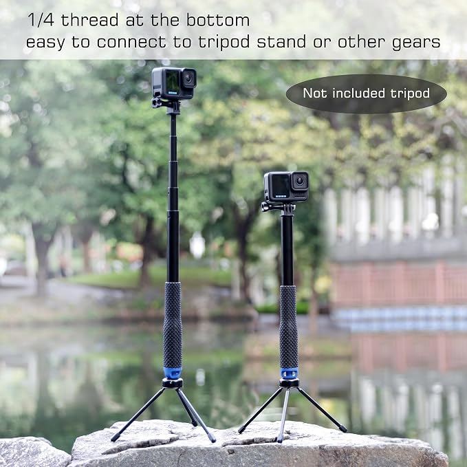 GEPULY 46''Alumium Waterproof Selfie Stick with 1/4 Thread Hole Underwater Pole Handle Grip Monopod for GoPro Hero 13 12 11 Max Insta360 AKASO DJI OSMO Action Cameras Accessories