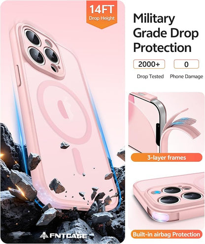 FNTCASE for iPhone 13 Pro Max Case: [Compatible with Magsafe] Translucent Matte Magnetic Cases [Full Camera Protection] Military Grade Shockproof Protective Phone Cover - Light Pink