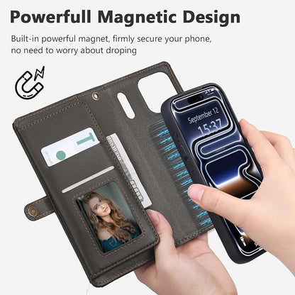 Wallet Case for iPhone 17 Pro with Card Holder/Crossbody Wallet/Strap,[RFID Blocking][Magnetic] PU Leather Phone Case for iPhone 17 Pro,6.3 in,Black