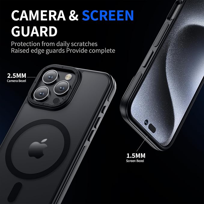 Strong Magnetic for iPhone 16 Pro Max case [10Ft Military-Grade Protection] Compatible with fit MagSafe Shockproof Slim Thin Cover case for iPhone 16 Pro Max 6.9 inch, Bumper Black