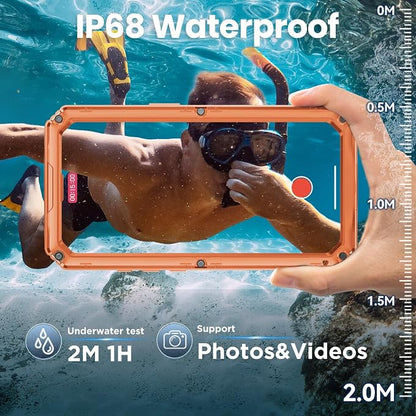 Mitywah Waterproof Case for iPhone Air, Military Grade Rugged Metal Case with Built-in Screen Protector, Heavy Duty Full Body Shockproof Protective Cover for 17 Air 6.5 inch, Orange