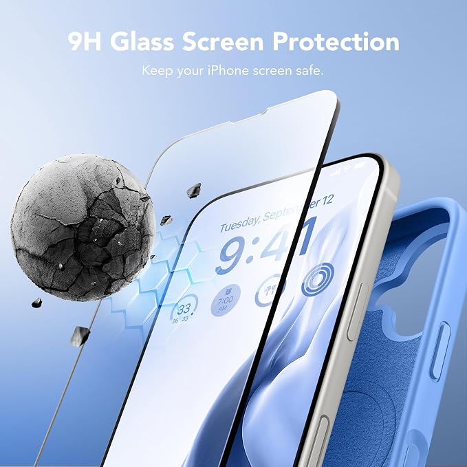 GONEZ Magnetic for iPhone 16 Case, Compatible with MagSafe, [Screen Protector + Camera Lens Protector], Liquid Silicone Shockproof Protective Phone Case for iPhone 16 6.1", Sky Blue
