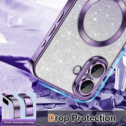 Hython for iPhone 17 Case Glitter Clear Magnetic Phone Cases [Compatible with MagSafe] Full Camera Lens Protector Sparkle Luxury Plating Slim Shockproof Protective Cover Women, Gradient Purple