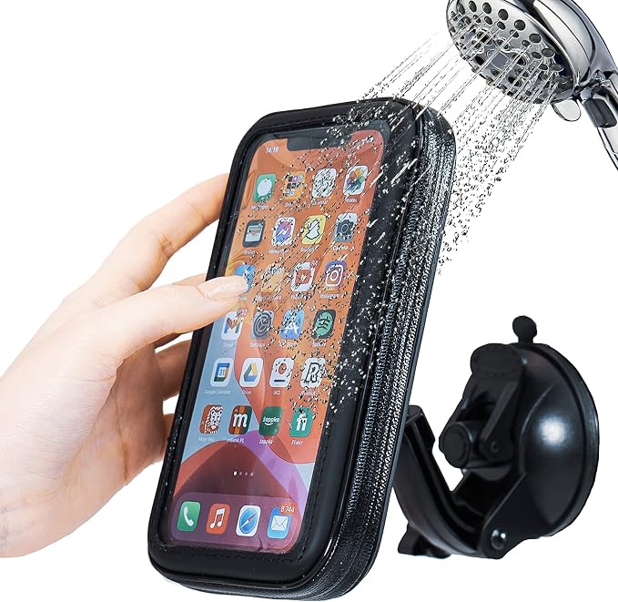 Shower Phone Holder Case Waterproof | Suction Cup Mount for Bathroom | 360 Rotatable & Height Adjustable for iPhone & Android | ShowerPhone by Wumas