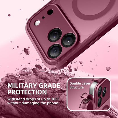 BERFY for iPhone 17 Pro Case, Compatible with MagSafe, Built-in Privacy Screen Protector, Camera Protection, Shockproof Full Body Phone Case 6.3", Translucent Red