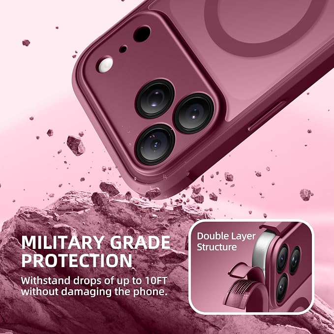 BERFY for iPhone 17 Pro Max Case, Compatible with MagSafe, Built-in Privacy Screen Protector, Camera Protection, Shockproof Full Body Phone Case 6.9", Translucent Deep Red