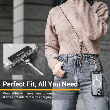 MAGEASY Crossbody Phone Chain Strap - Universal Metal Crossbody Phone Lanyard With Adjustable Length, Chic Cell Phone Necklace Phone Strap for iPhone & Android Phones - Classic Gold Metal