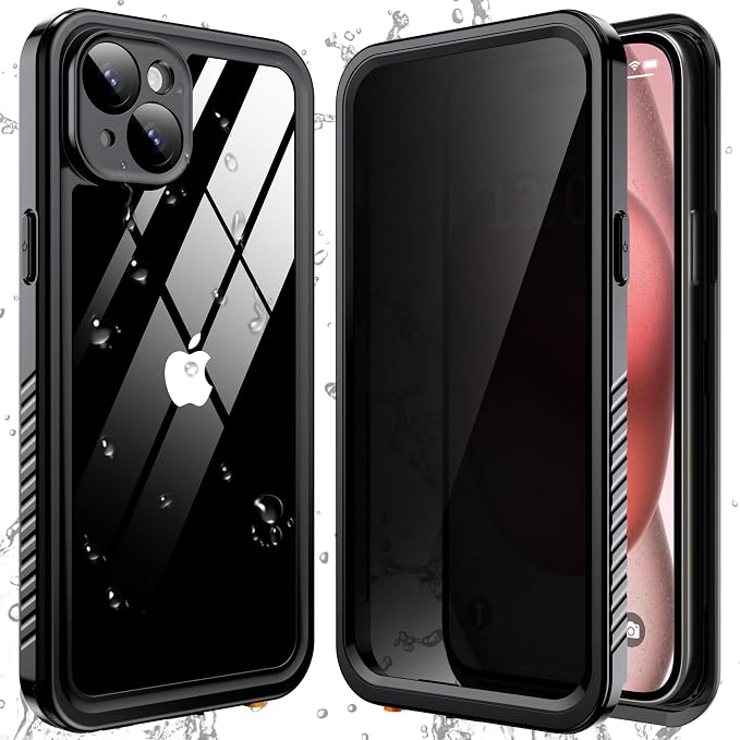 ANTSHARE for iPhone 15 Plus Case, with [Built-in Privacy Screen Protector] [IP 68 Waterproof], Anti-Peeping Adsorption Full Body Double Protective Case for iPhone 15 Plus, Black