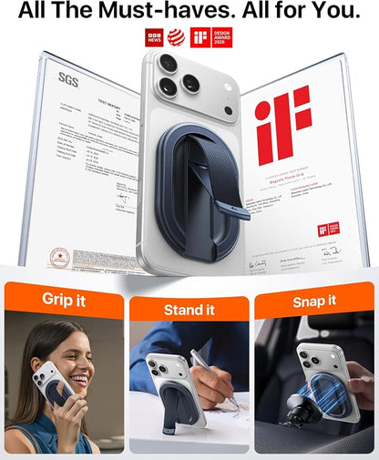 andobil [2026 All-New] Magnetic Phone Grip for Magsafe w/Finger Strap [Comfortable & Durable] Magnetic Phone Ring Holder for MagSafe Accessories & iPhone 17 Air 16 Pro Max Plus 15 14 13 12, Deep Blue